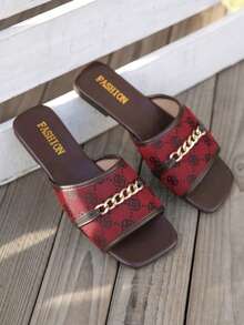 女士拖鞋，时尚波西米亚风方头凉鞋，尺码偏大半码