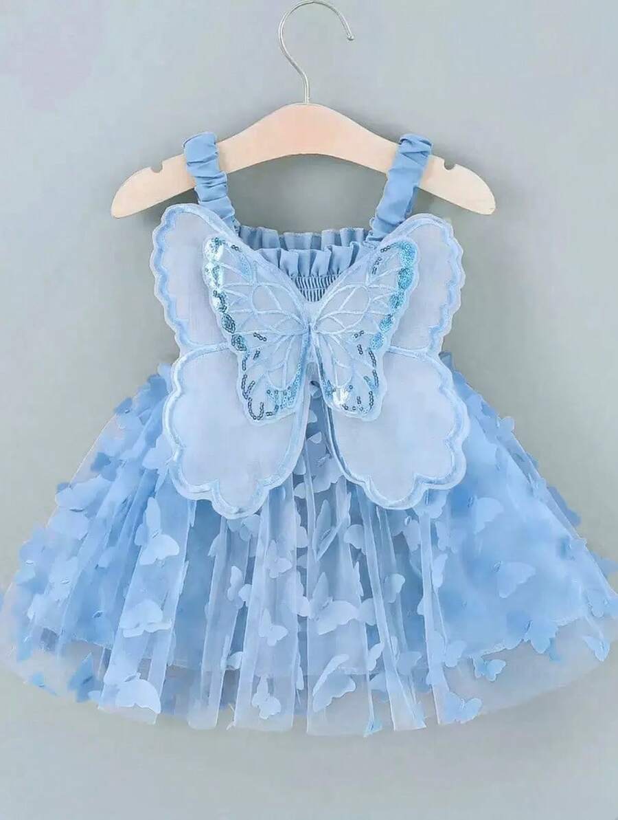 Girls' Sparkly Butterfly Dress At Jardim Encantado Birthday Party. - 淺藍色 - 查看 1