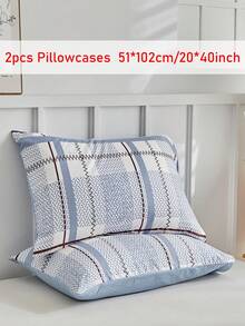 1/2pcs Blue Minimalist Plaid Printed Polyester Pillowcases, Soft Breathable Pillow Shams, Modern Throw Pillow Cover For Sofa Couch, Without Insert - Blue - View 15
