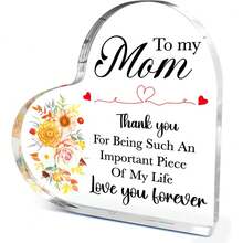 1pc "Dear Mom I Love You" Heart Acrylic Plaque, Meaningful Letter Gift From Daughter & Son, Sentimental Mother's Day Keepsake - Multicolor - View 45
