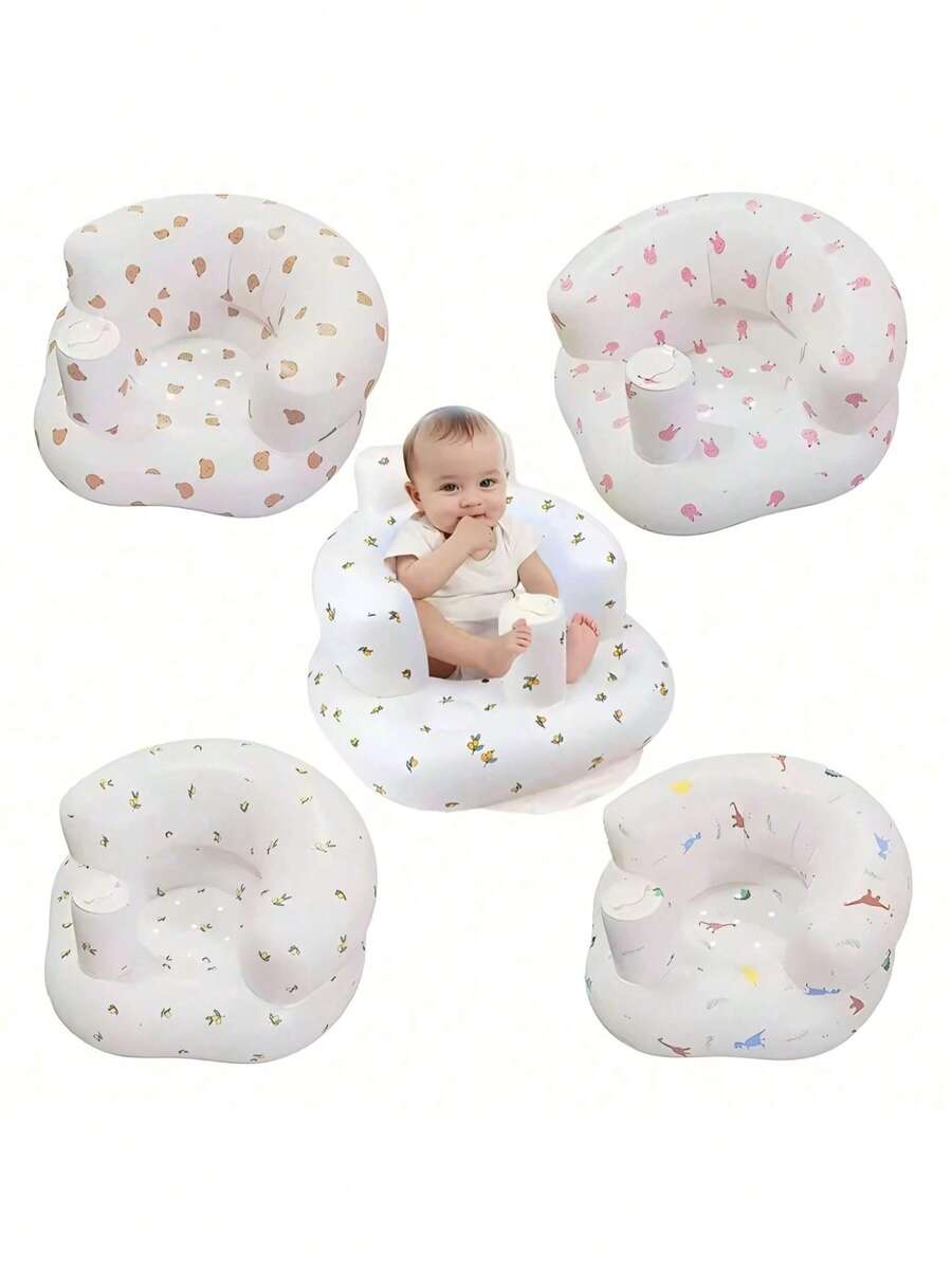 多功能充气婴儿学习椅，幼儿坐姿训练椅，带扶手，适合3个月及以上婴儿，充气婴儿地板座椅，婴儿背部支撑沙发 - 彩色 - 查看 1