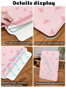 1 Piece, PU Leather Magnetic Buckle Laptop/Tablet Protective Cover, Featuring A Cherry Bowknot Pattern Design, Compatible With MacBook Pro 15, Air 13, Galaxy TAB S10 Ultra, And Metabook 14 Inches. Waterproof And Stain-Resistant, Easy To Carry When Traveling, And Also Serves As An IPad Organizer Or Mouse Pad. It Is A Must-Have Laptop Bag For Office, Business, And Study. - Pink - View 9