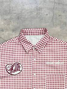 Men's Pink Plaid Shirt, Loose Fit Plaid Long Sleeve Top, Slim Fit Cotton-Like Casual Retro Button-Down Shirt - Multicolor - View 6