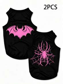 LUCKIE LABO 2件装蜘蛛蝙蝠印花涤纶防跳蚤、防掉毛、保暖透气背心，适用于猫狗，室内外均可使用。 - 黑色 - 查看 19