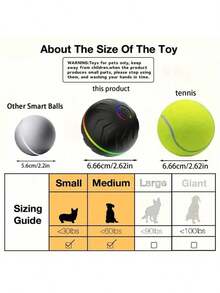 1 pieza Pelota saltarina inteligente de color aleatorio, este es un juguete interactivo divertido y duradero, recargable por USB, hecho de goma termoplástica, se mueve aleatoriamente, adecuado para que los perros pequeños jueguen. Debido a la colisión con el suelo, habrá sonidos normales. Pelota de juguete interactiva adecuada para perros pequeños - Negro - Ver 5