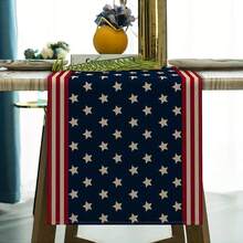 1pc Linen Patriotic Table Runner - Navy Blue & Red Stripes With White Stars, 13x48/72/108 Inch Holiday Decor For Fourth Of July, Memorial Day, Dining Room, Living Room, Party Centerpiece, Festive Table Setting, Starpattern Design, Quality Fabric Craft - 彩色 - 查看 2