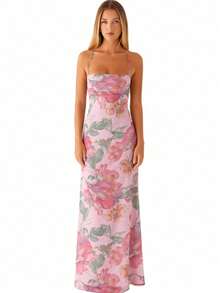 Women's Summer Boho Floral Print Cami Dress Bodycon Long Maxi Dress Spaghetti Straps Sleeveless Square Neck Self-Tie Lace Up Backless Cocktail Party Dresses Beach Dress - Màu tím  Violet - Xem 7