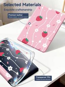 Strawberries, White Cherry Blossoms, Stripes Tablet Case Compatible With IPad Air 11-Inch M3 2025 / M2 2024, IPad Air 5th Generation 2022 , IPad (A16) 11 Inch 11th Generation 2025,Compatible With Samsung Galaxy Tab,Kindle Paperwhite 12th Gen 2024, Clear Back ,Fashion Pattern Protective Case,Automatic Sleep And Wake-Up Function, Airbag Protection, Suitable For Gifts And Office Use - Multicolor - View 11