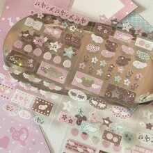 [Dreamy Pink Kawaii Aesthetic]Pink Music Notes And Strawberry 3D Puffy Glitter Stickers - Cute Heart, Star, And Flower Patterns, Premium Durable Plastic, Waterproof, Residue-Free Removable, Self-Adhesive & Reusable Multi-Surface Stickers - Multicolor - View 5