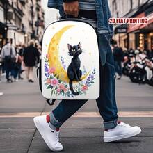1 Piece Starry Sky Cat Moon Backpack - Fantasy Black Cat And Crescent Flower Design, Lightweight Adjustable Shoulder Straps, Zipper Closure, Hand Washable Polyester Material Daily Commuting Travel Bag, Multifunctional Portable Bag, Fun Aesthetics, Durable Structure, Fashion Accessories, Creative Professionals, Casual Carry, Sturdy Construction,  Style, Exclusive For Fashion Enthusiasts, 2D Flat - 時尚包 - 查看 10