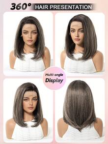 12英寸短直北极星深绿色自然假发，13*4蕾丝前额手工编织蕾丝化纤高密度假发，适合日常角色扮演、派对、婚礼、音乐节、圣诞礼物等场合。进口丝绸材质。 - 彩色 - 查看 12