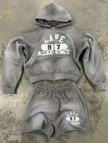 Men 2 Piece Set,Men's Solid Color Hooded Sweatshirt 3D Print Cardigan Sweatshirt Shorts Set - XHlATpe3z-gray - View 3