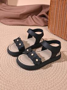 "Infant Girls Floral Pearl Sandals – Adjustable Ankle Strap, Soft Padded Footbed, Non-Slip Thick Sole, Cute Summer Baby Footwear" - Black - View 3