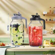 Glass Pitchers With Lid, Set Of 2, 64oz Leak-Proof Airtight Mason Jars For Fridge, Wide Mouth Water Jugs For Cold Brew Coffee, Iced Tea, Milk, Food Storage, Sun Tea Jar (Black+Gray). - 透明 - 查看 2