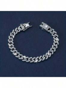 1pc Rhinestone Decor Cuban Link Chain Bracelet, Gift For Women - Cuban Chain Bracelet - View 1