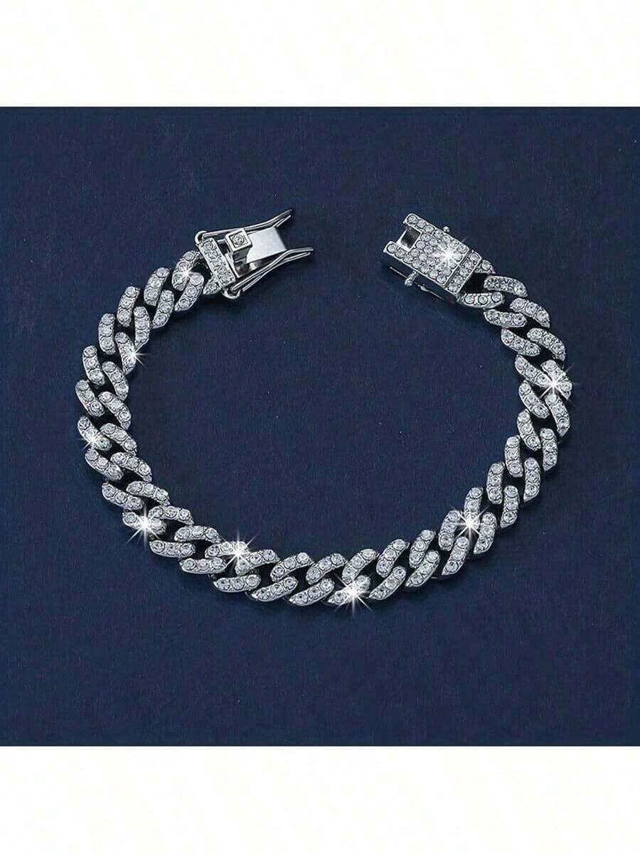 1pc Rhinestone Decor Cuban Link Chain Bracelet, Gift For Women - Cuban Chain Bracelet - View 1