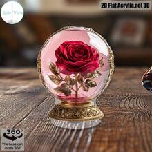 2D Acrylic Rotating Crystal Desktop Decor - Beautiful Preserved Red Rose In Glass Ball, Luxury Gold Base, 360 Degree Rotation, Perfect Home Decor | Beautiful Desktop Decoration | Detailed Petal Design, Floral Decor - Multicolor - View 10