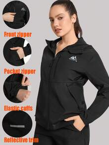 Women's Hooded Windproof Waterproof Lightweight Jacket With Pockets, Suitable For Outdoor Hiking And Travel Sports Black - Black - View 5