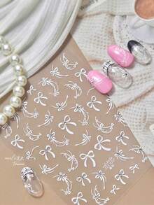 1 Sheet Spring Tulip Nail Art Stickers White Lace Bowknot Crystal Nail Stickers 5D Embossed Design Self-Adhesive Nail Art Decoration - Multicolor - View 8