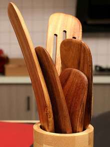1pc Wooden Cooking Spatula For Pizza, Pastry, Salad, Mixing - Brown - View 3