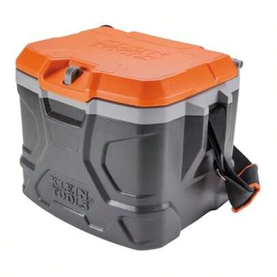 Klein Tools 55600 Work Cooler 17-Quart Keep Cool 30 Hours Seats 300 Pounds Tradesman Pro Tough Box Grey With Orange