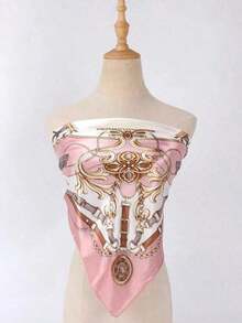 1pc Women's Light Pink Printed Satin Square Scarf, Fashionable Outdoor Headband Or Hair Scarf Suitable Spring/Summer Season Bandana,Hair Band,Band Dressing Up Your Look Winter Fall - 紅色 - 查看 3
