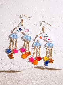 Pink Snail Bông tai nhựa bóng thủ công thiết kế độc đáo với dây xích kim loại tua rua, bông tai cá tính dễ thương, hình trái tim và đám mây, quà tặng ngày Valentine, bông tai dáng dài cho nữ, bé gái, mùa hè, mùa đông, kỳ nghỉ, lễ hội, tiệc bãi biển, quà tặng cho người yêu, quà tặng cặp đôi - Đám mây tình yêu - Xem 6