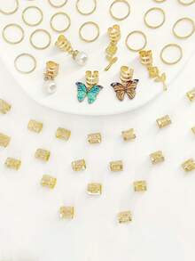 46件玫瑰蝴蝶编织发夹 - 水晶编织发饰，彩色蝴蝶吊坠珍珠闪亮发夹，星形编织珠子发夹和发链礼盒套装 - 彩色 - 查看 2