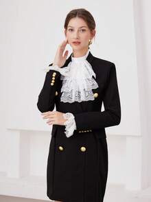 一套复古蕾丝宫廷荷叶边领口和袖口装饰套装，适用于圣诞装饰连衣裙 - 彩色 - 查看 8