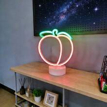 1 buc Lampă decorativă de birou cu lumină neon piersică cu bază LED, lumină romantică alimentată cu baterie/USB, cadou de ziua de naștere, decor pentru casă, temă de nuntă, dormitor, sufragerie - Neon de bază piersic - Vizualizare 6