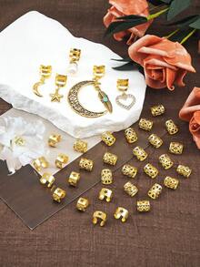 35件套女孩编织发饰组合 - 月亮星星发夹，时尚个性化编织装饰，金属吊坠，Y2K朋克派对礼物，适合女孩，音乐节，派对，节日庆典