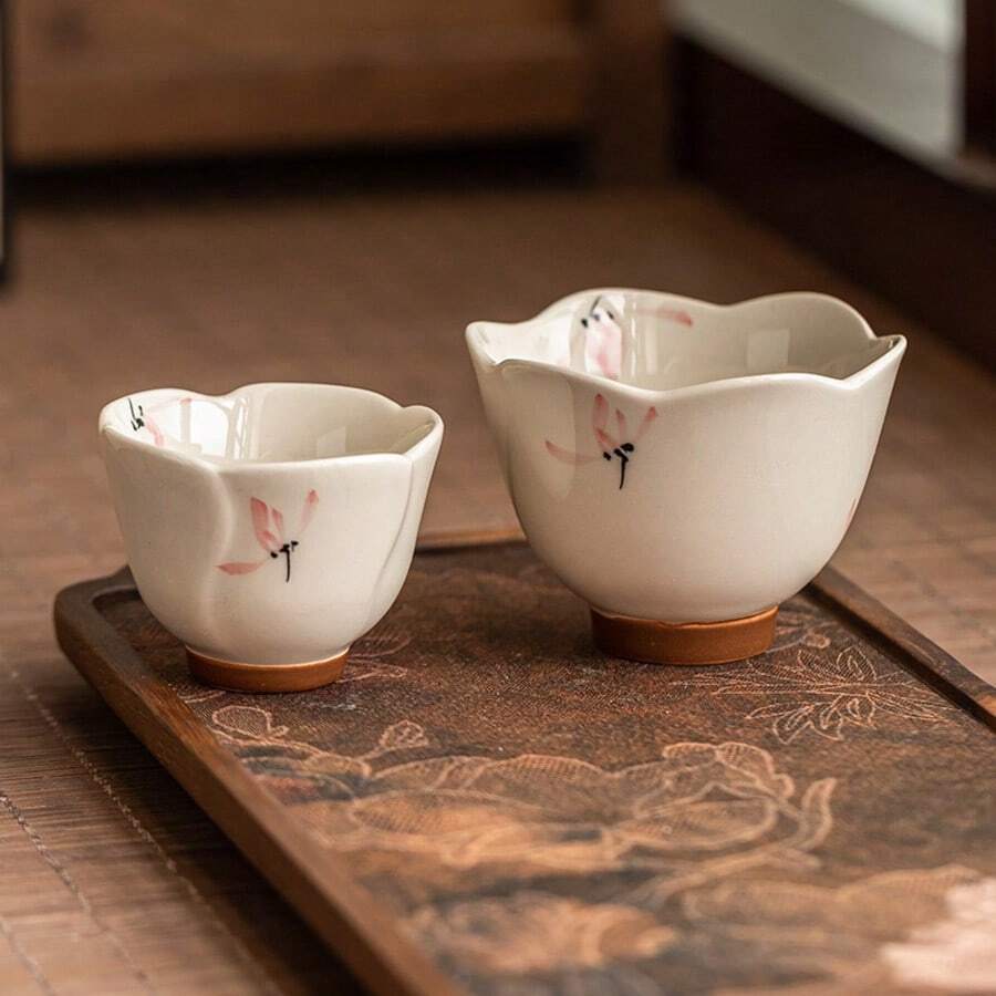 手绘粉色兰花口杯陶瓷功夫茶杯，茶杯，茶具，水杯 - 彩色 - 查看 1