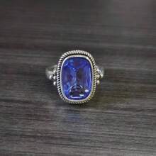 1 chiếc nhẫn nữ cổ điển quyến rũ màu xanh đá Cubic Zirconia, nhẫn bạc đính đá sinh nhật, nhẫn cưới, nhẫn đính hôn, nhẫn hứa hẹn, quà tặng sinh nhật, ngày Valentine. - Xanh đậm - Xem 5