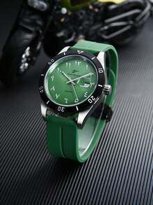 RICECGO 1 件男士运动石英表，活力硅胶表带，黑色表圈带日历窗口，个性化刻度设计，百搭休闲街头风腕表