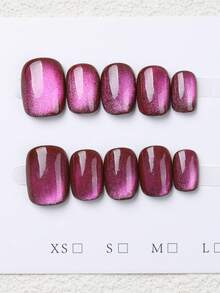 مجموعة من 10 أظافر صناعية مربعة-دائرية من عين القطة البنفسجية الخالصة، مصممة بأناقة ورقة. الطراز الشامل ناضج وعصري، يتناسب بسهولة مع أي طلاء أظافر. مثالي للحفلات والمواعيد والاستخدام اليومي. لوازم الأظافر - الأرجواني - مشاهدة 2