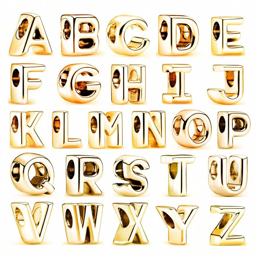 1串镀金A-Z字母珠，共26颗，适合制作定制手链和项链，DIY手工艺品，是送给女孩和女儿的绝佳礼物。 - 金色 - 查看 1