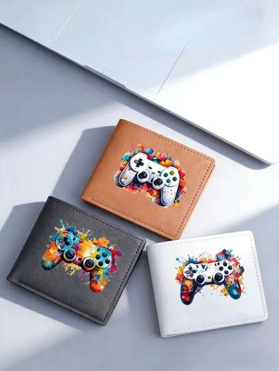 1pc Men's Game Controller Printed Wallet, Multi-Card Slots Fashion Billfold, Suitable For Valentine's Day, Father's Day Gift
