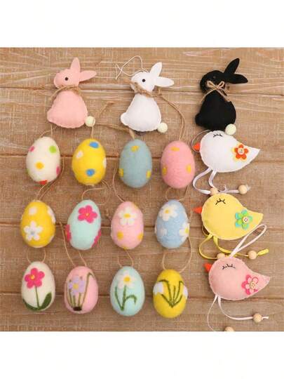 1 pieza Huevo de Pascua, Huevo decorativo de Pascua realista de fieltro de lana y espuma, Decoración DIY