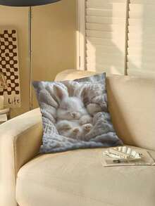 1/2/4pcs Fluffy White Angora Rabbit Rests On A Soft Blanket With A Printed Pillow Cover Measuring 17.7x17.7 Inches (45X45 Cm) - Featuring A Zipper Closure, Machine Washable Decorative Cushion Cover Suitable For Living Rooms, Bedrooms, Sofas - Creamy White - View 5