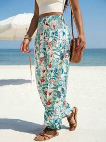 女士全身印花长裤，适合度假和海滩穿着 (YY1164) 夏季 - 薄荷綠 - 查看 4