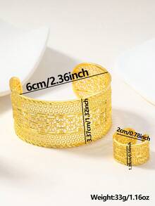 2pcs Vintage Elegant 18K Gold Plated Hollow Flower Women Bracelet & Ring Jewelry Set, Suitable For Daily, Festival Wear, Party Or Wedding Gift - Multicolor - View 6