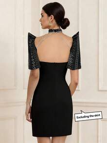 Amyenjoylife 现代菲律宾风蝴蝶袖可拆卸袖时尚优雅女士露肩上衣（不含裙子） - 黑色 - 查看 6