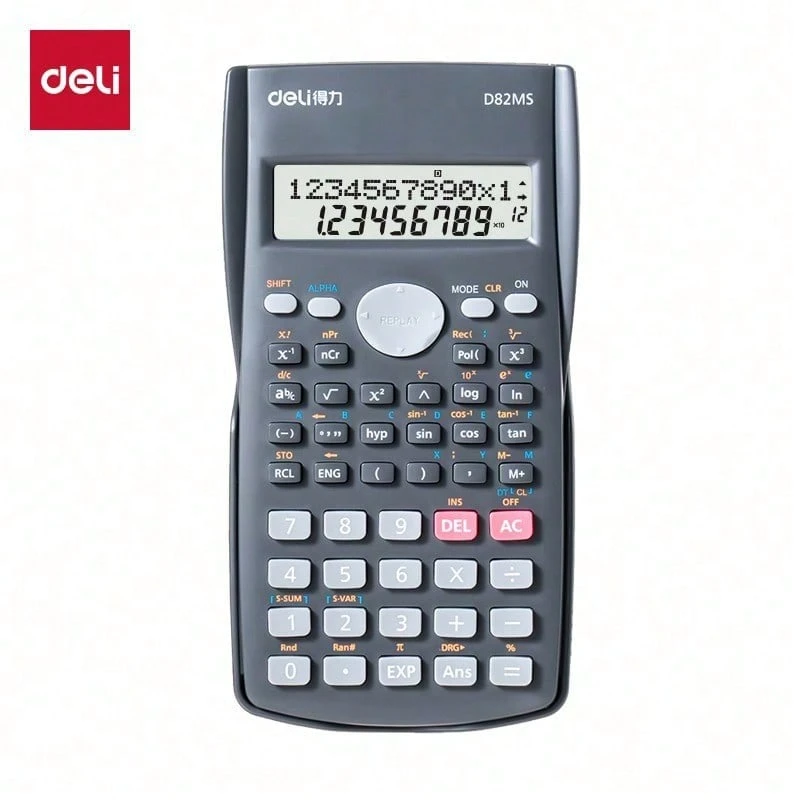 DELI The D82MS Calculator Features Durable And Sensitive Keys, Power-Saving And Long-Lasting Battery Life, Rich Calculation Functions, And A Large Dual-Line Display. - Dark Grey - View 1