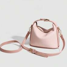 Bolso bandolera informal con textura única para mujer, con cremallera y correa para el hombro, ideal para uso diario en la oficina o fiesta. - Rosa - Ver 2