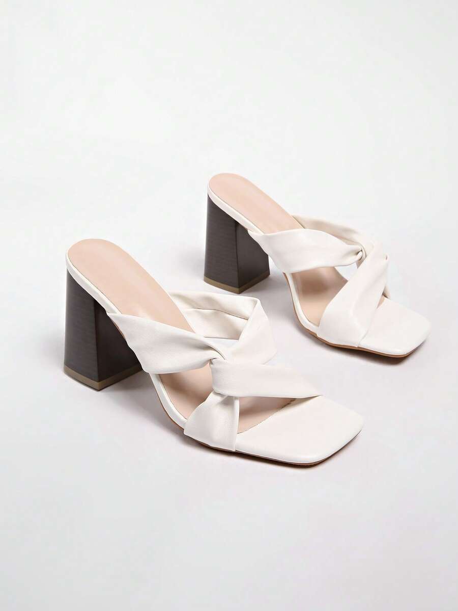 2025 New Brown Suede Round Toe Thick Heel Open Toe High Heel Sandals For Women, Spring/Summer - White - View 1