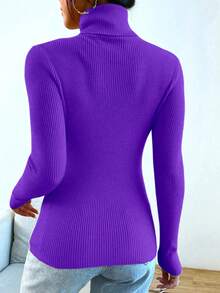 Women's Long Sleeve Knitted Blouse, Winter Sweater,  Fashion! - Purple - View 2