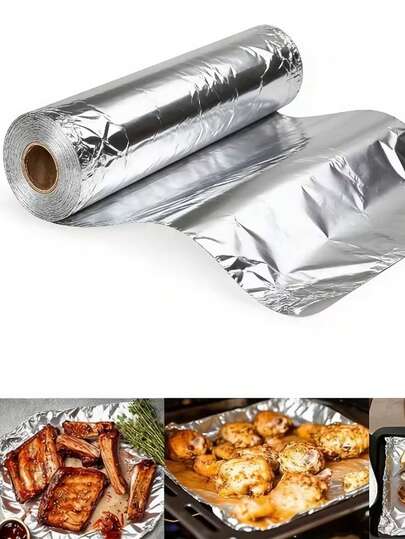 Rollo de papel de aluminio grueso, adecuado para hornear, asar a la parrilla y uso en la cocina, excelente para cocinar en días festivos (Navidad, Halloween, Acción de Gracias), elemento esencial para hornear, superficie metálica elegante, material de alta calidad, papel de aluminio para horno de uso intensivo, accesorio de cocina, suministros de cocina, utensilios de cocina, papel de aluminio resistente para hornear en el horno