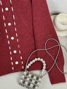 可爱柔软圆领针织开衫，2025春季新款休闲宽松毛衣 - 紅色 - 查看 6