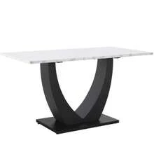 140 X 75.5 Cm Dining Table, (1 Backrest), Modern Kitchen Table, Rectangular Dining Table With Metal Frame, Modern Marble Kitchen Table With Adjustable Ottoman, For Dining Room, Living Room, White/Black - White - View 9