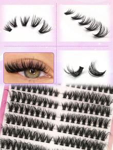 216pcs X60 D Curl False Eyelash Clusters, Mink Hair Imitation Fluffy Eyelash Clusters, Dense And Thin Eyelash Extensions, 216 Single Eyelashes Suitable For DIY Eyelash Extensions At Home, D Curl Cluster Eyelash  (60D; 4-16mm) Suitable For Daily Use - D - 查看 4